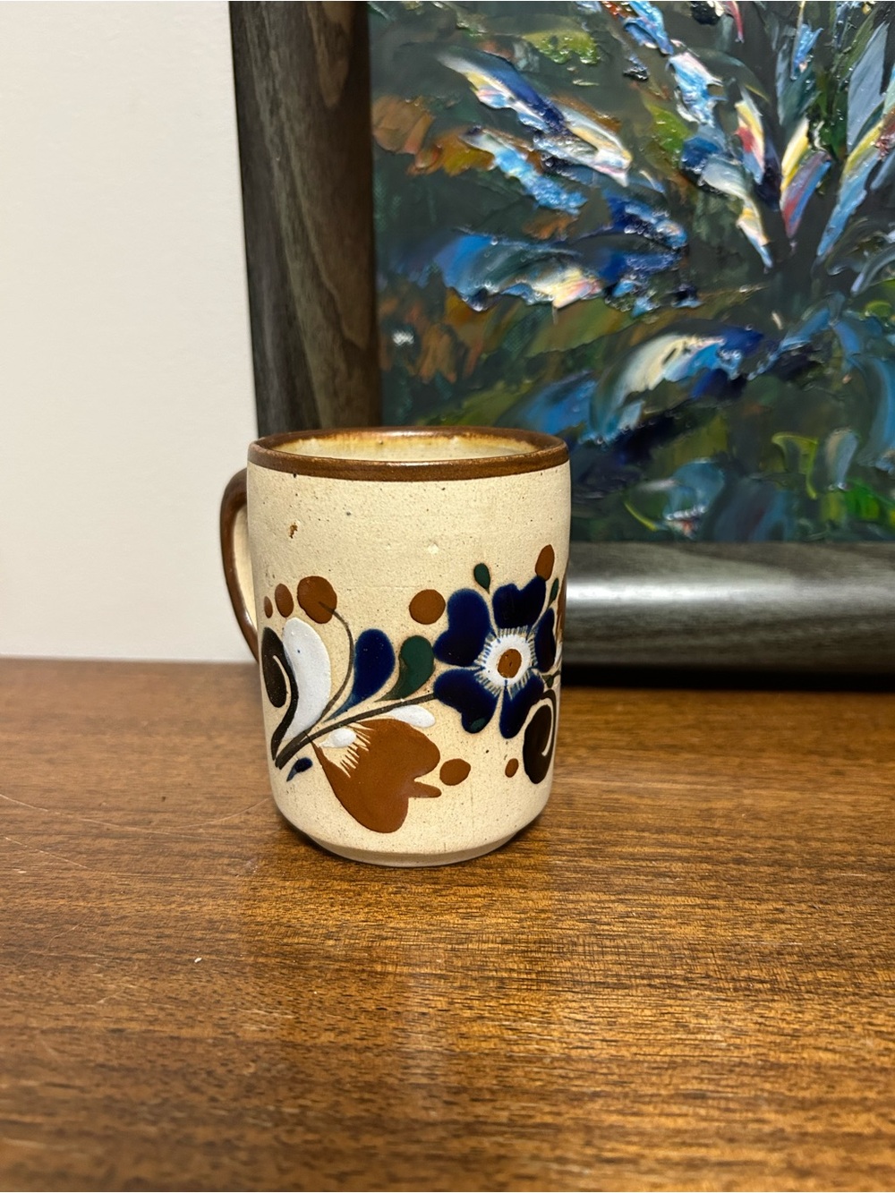 Vintage Tonalá Mexican Stoneware Pottery Mug – Hand-Painted Folk Art